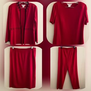 Misook Red Knit Jacket, Top, Skirt, and Pants